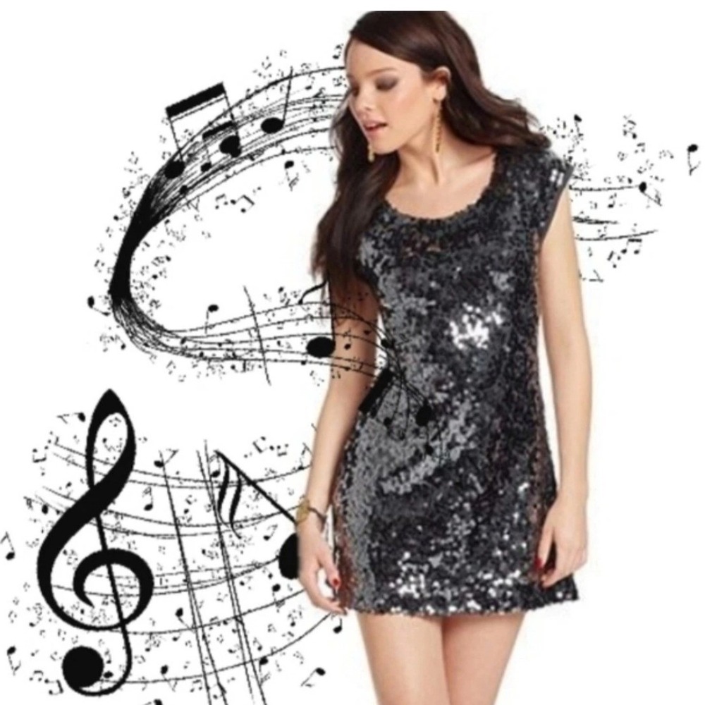 Belle du Jour Womens Sequin Ombre Mini Dress Black Silver Sleeveless Small NWT